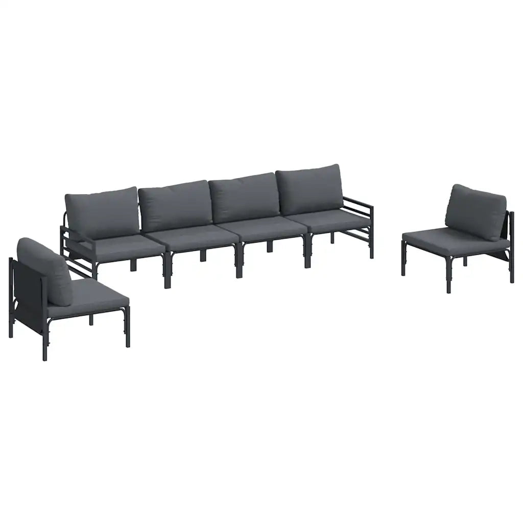 Set Divano da Giardino con cuscino 6 pcs Nero Acciaio