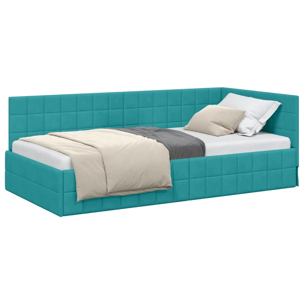 Cornice del letto ad angolo Turchese 100 cm x 200 cm Velluto 42016406