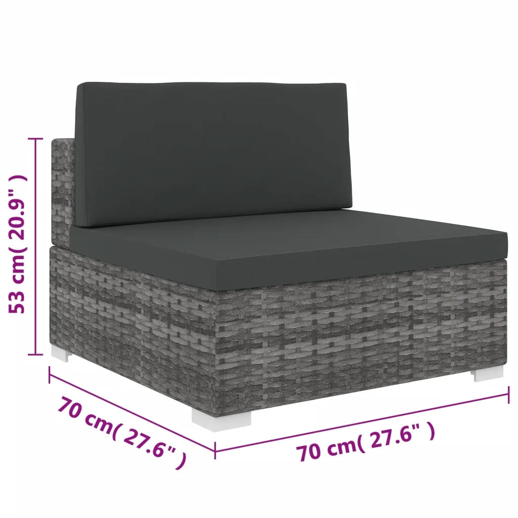Seduta Centrale Modulare con Cuscini in Polyrattan Grigio 48290