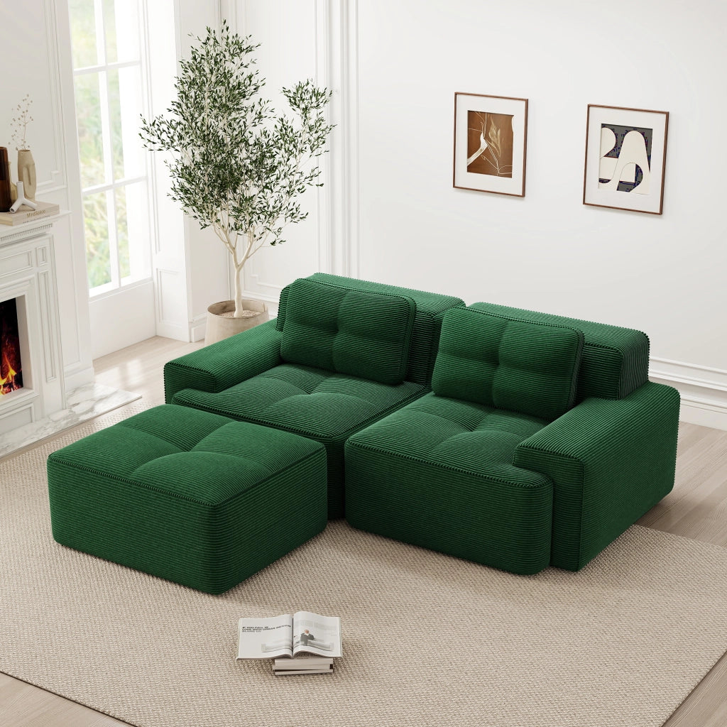 Divano modulare senza ossa - Zephmum- L-forma verde velluto cordoncino
