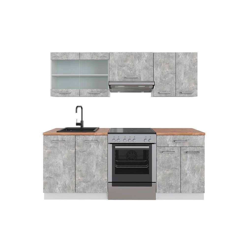 Vicco Cucina componibile Cemento/Bianco 200 cm , PL Rovere