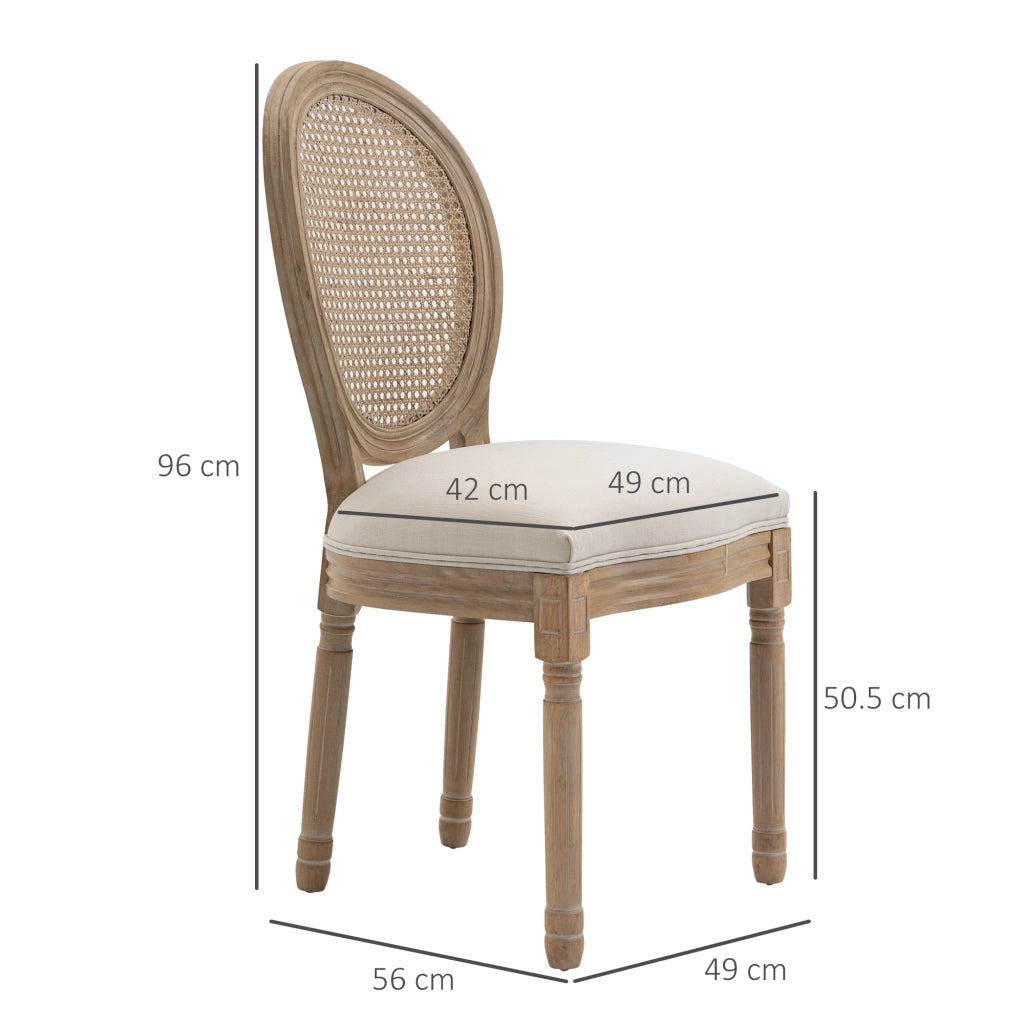 Set 2 Sedie per Soggiorno in Stile Vintage con Schienale Traforato, in Legno e Tessuto, 49x56x96cm, Bianco Crema
