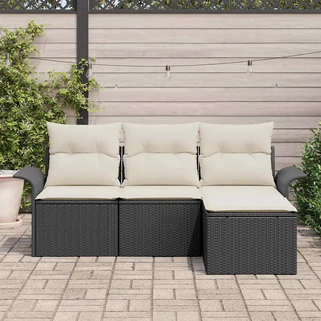Set Divano da Giardino con cuscino 4 pcs Nero Poly Rattan