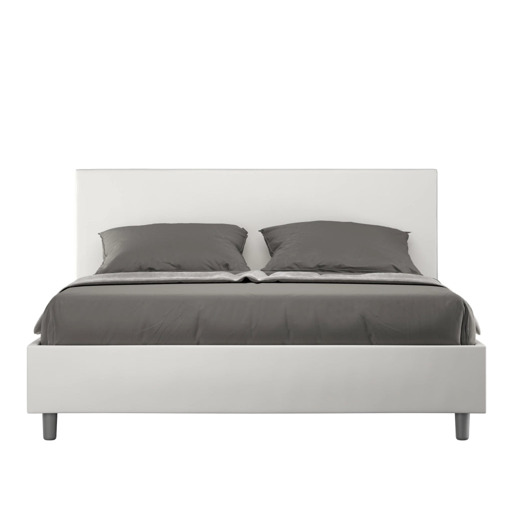 BS COM Letto matrimoniale con rete imbottito 160x190 similpelle bianco