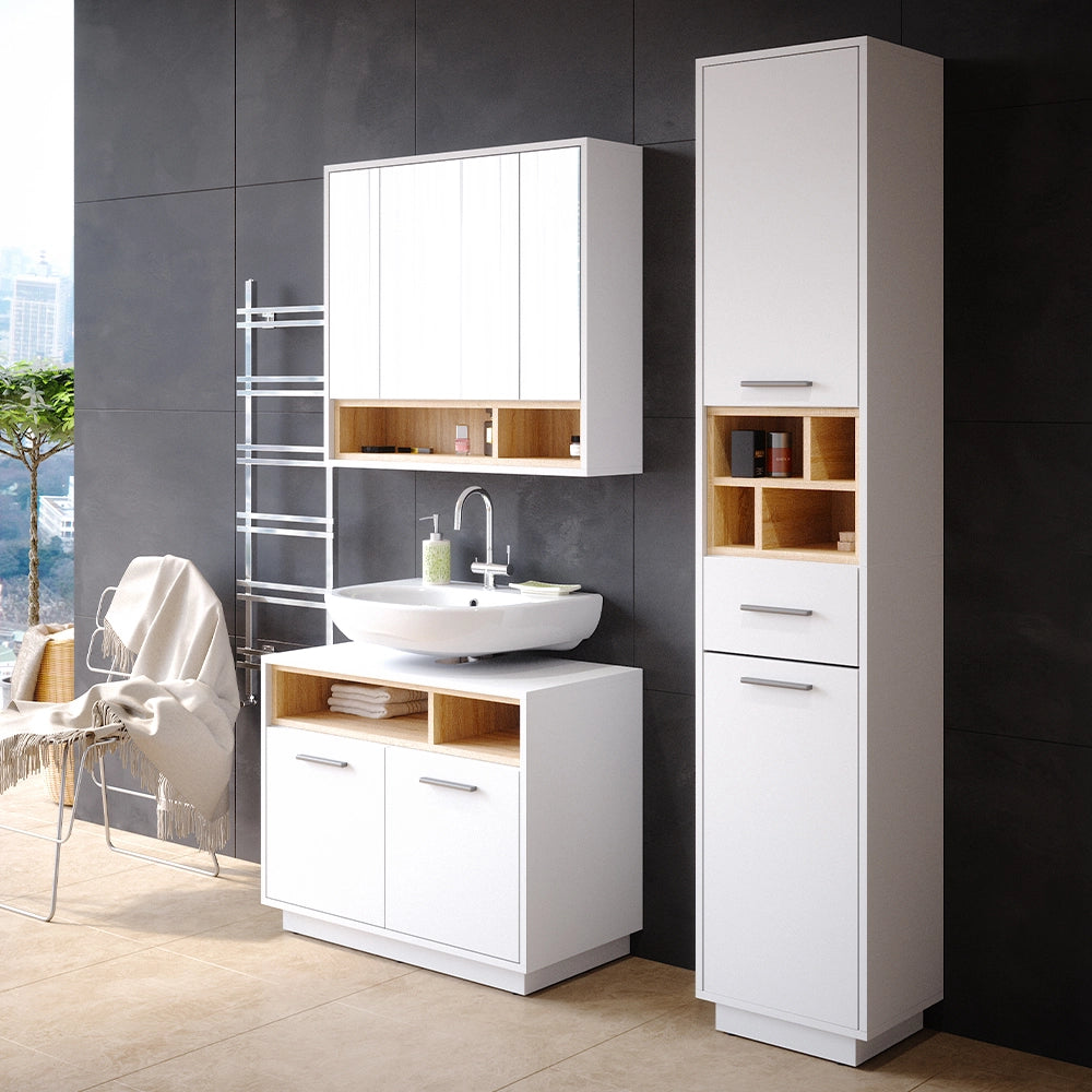 Vicco Set mobili bagno Bianco 3 parti, con colonna