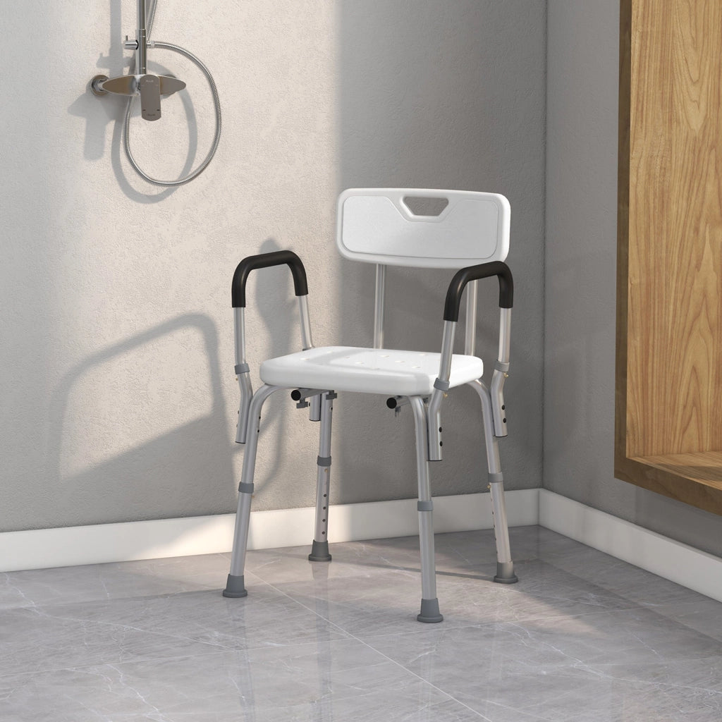 Sedia per Doccia 51,5x51,5x71-84 cm Altezza Regolabile e Piedini Antiscivolo in Alluminio Bianco