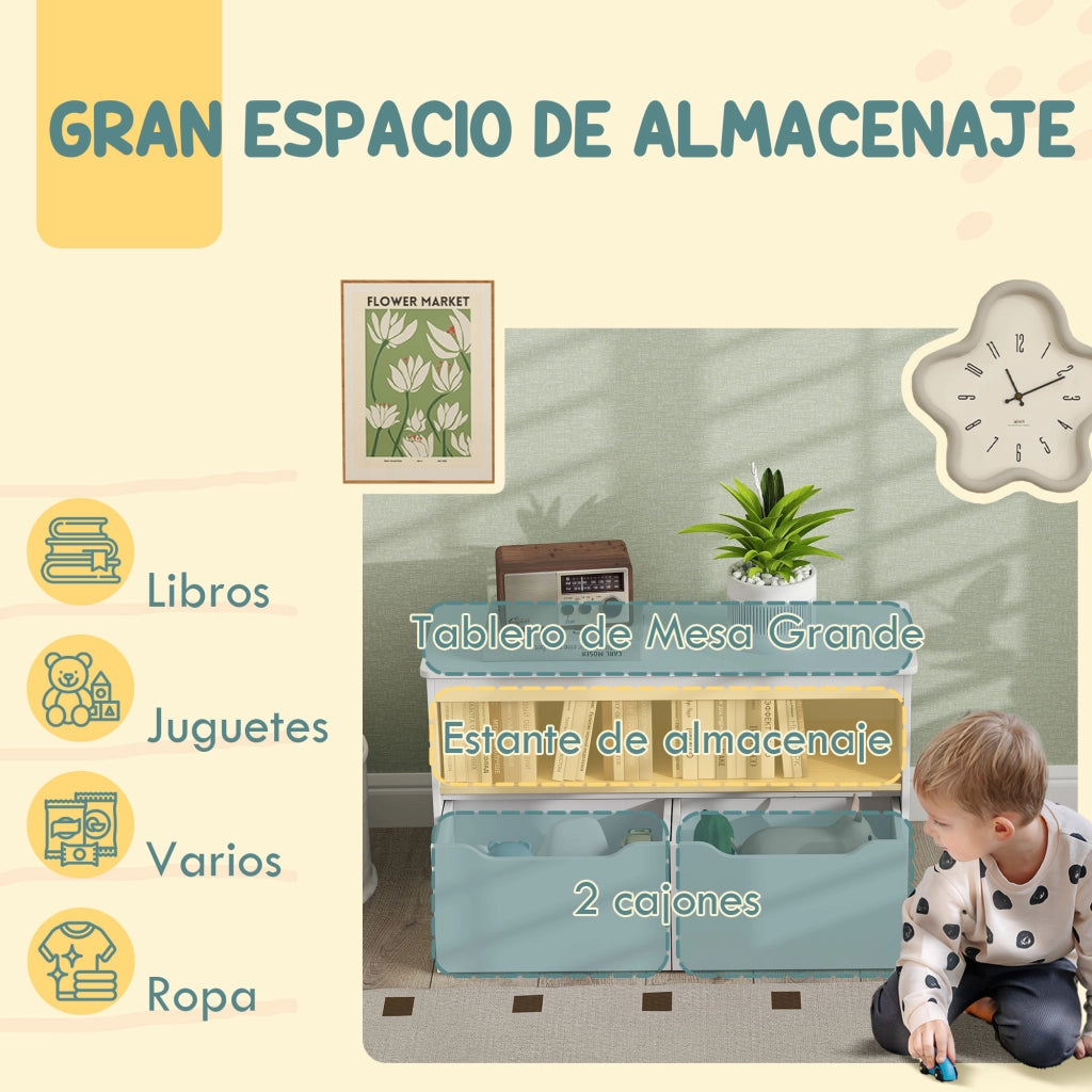 Cassettiera per Bambini con 2 Cassetti e Ripiani ¨C Minimal ¨C 80x30x45 cm Bianco