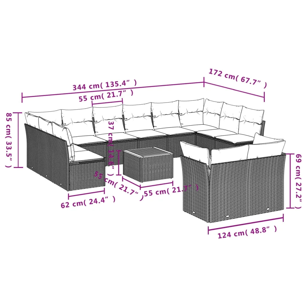 Set Divani da Giardino 13pz con Cuscini Nero in Polyrattan 3223913