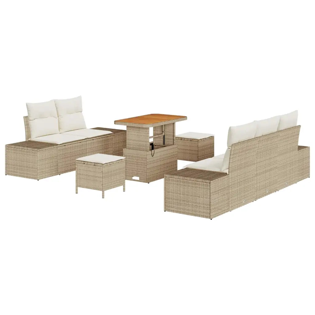 Set Divano da Giardino con cuscino 8 pcs Beige polyrattan