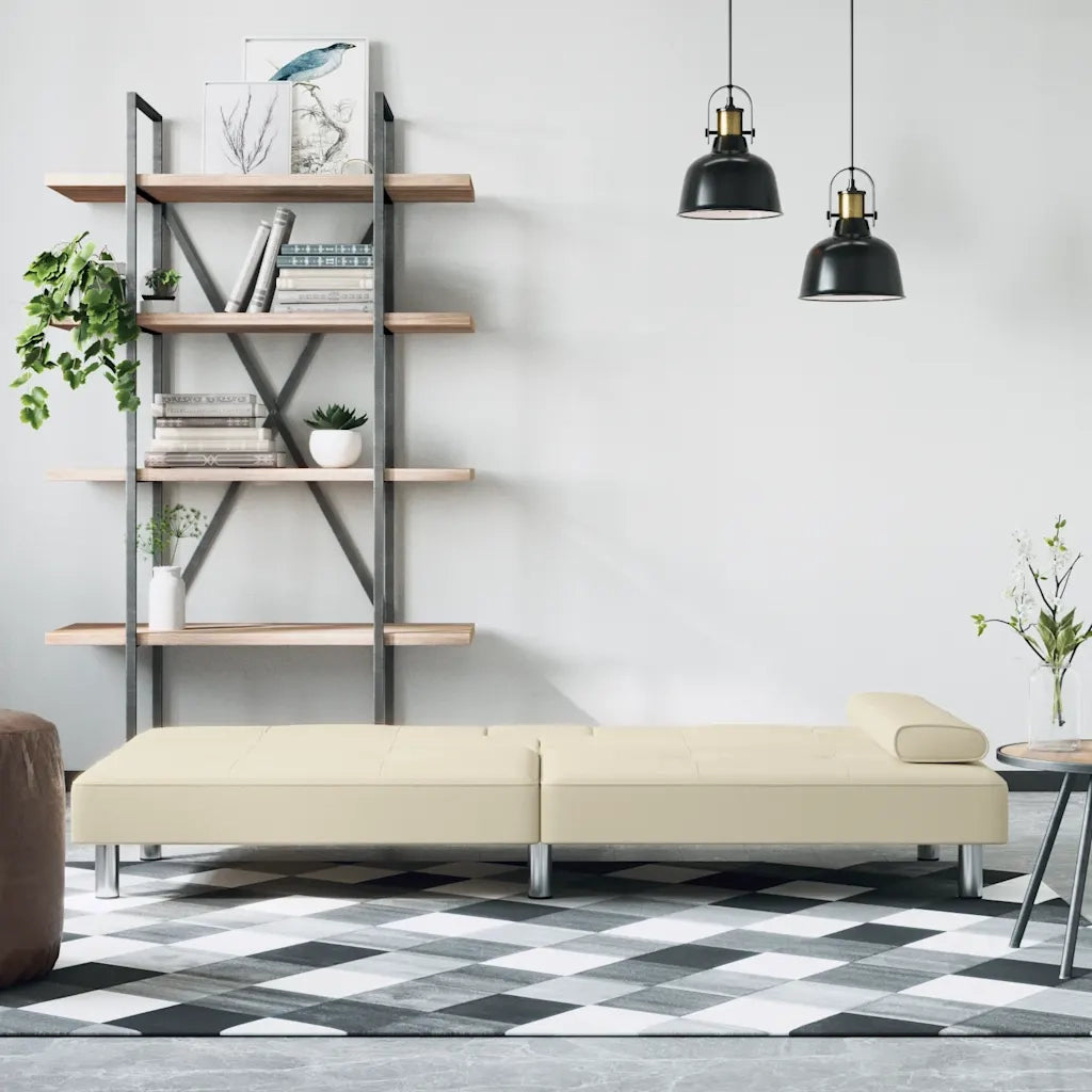 Divano Letto con Portabicchieri-Sofa Letto-Daybed in Similpelle Crema