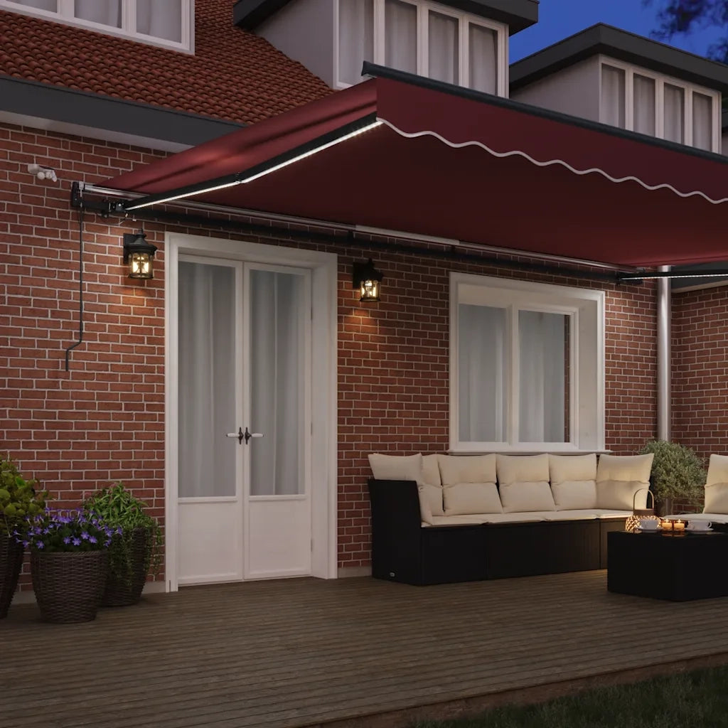 Tenda da Sole Retrattile Automatica con LED Bordò 500x300 cm 3310197
