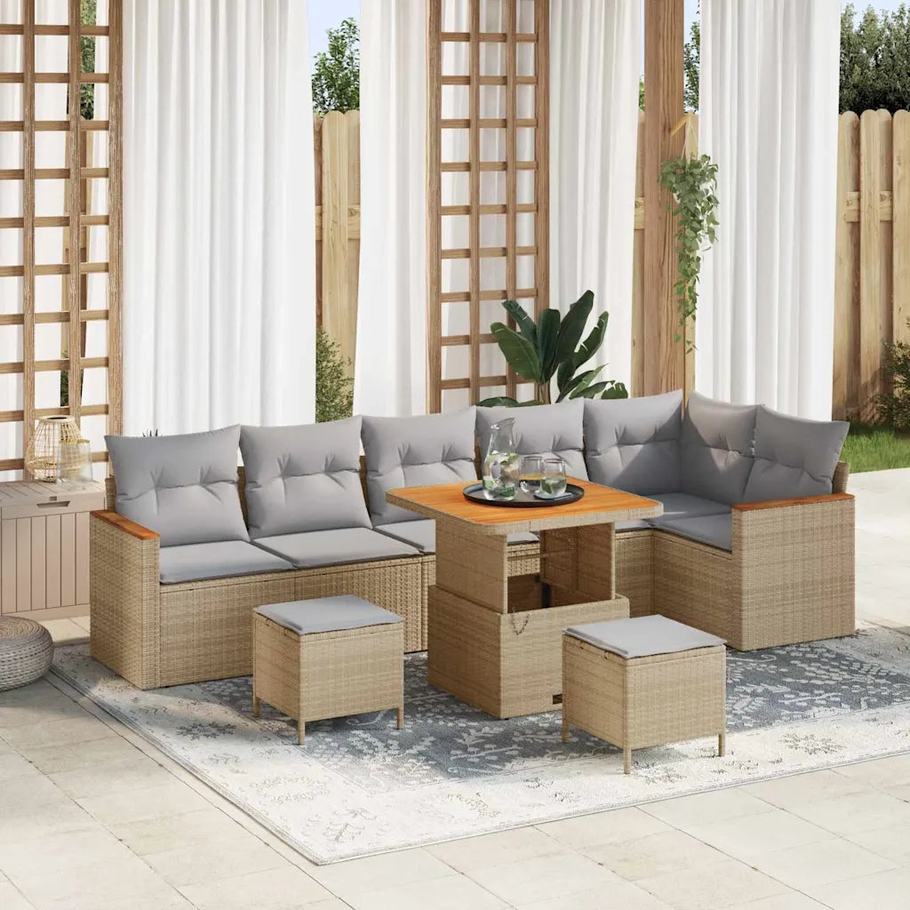 Set Divano da Giardino 9 pcs Beige polyrattan