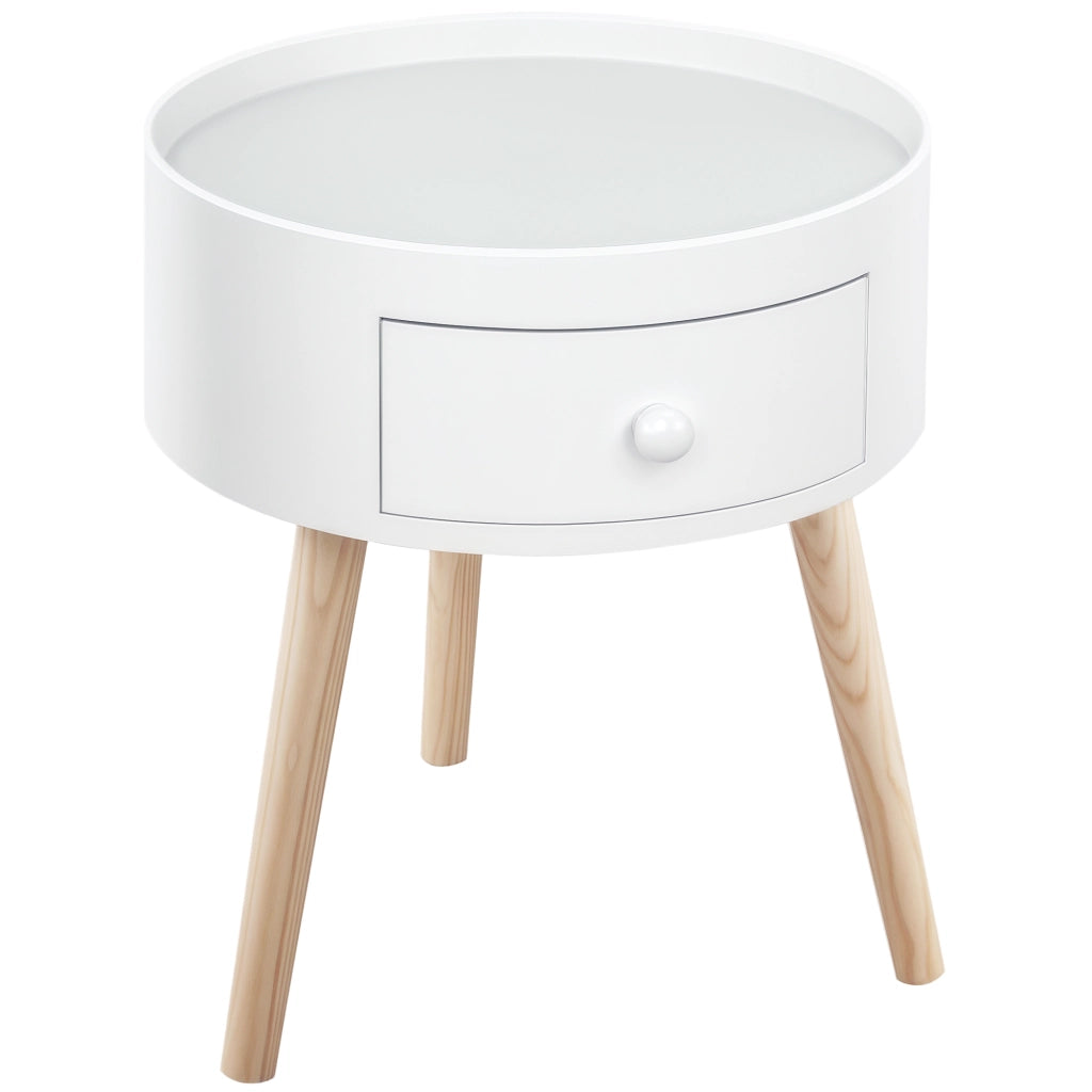 Tavolino da caff¨¨ rotondo con cassetto ¨C Minimal ¨C bianco, legno