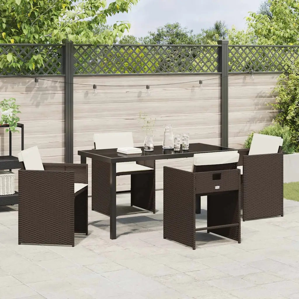 Set da Pranzo per Giardino 5 pcs Marrone polyrattan