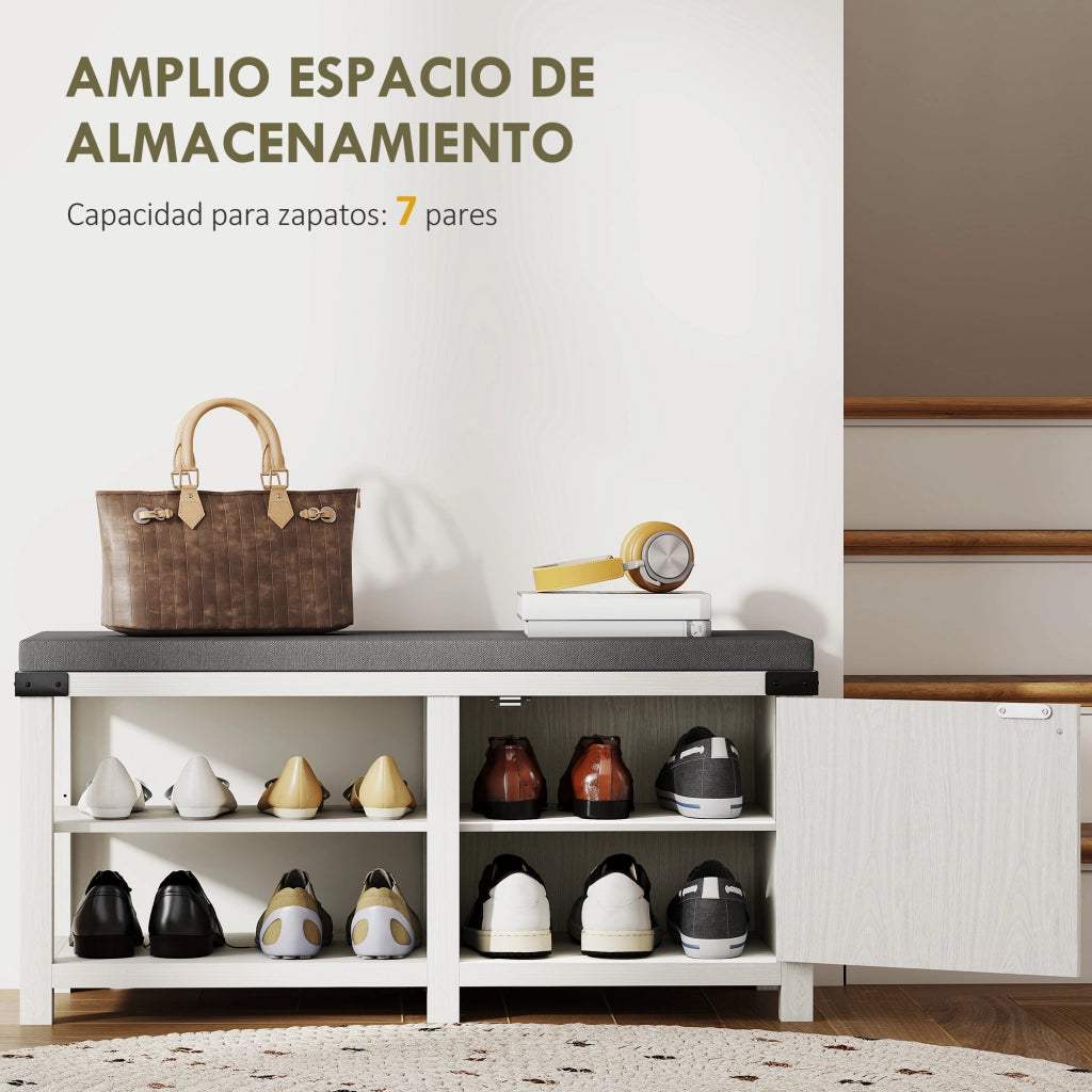 Scarpiera con Seduta e Ripiani ¨C Minimal ¨C 100x40x48 cm Bianco Grigio