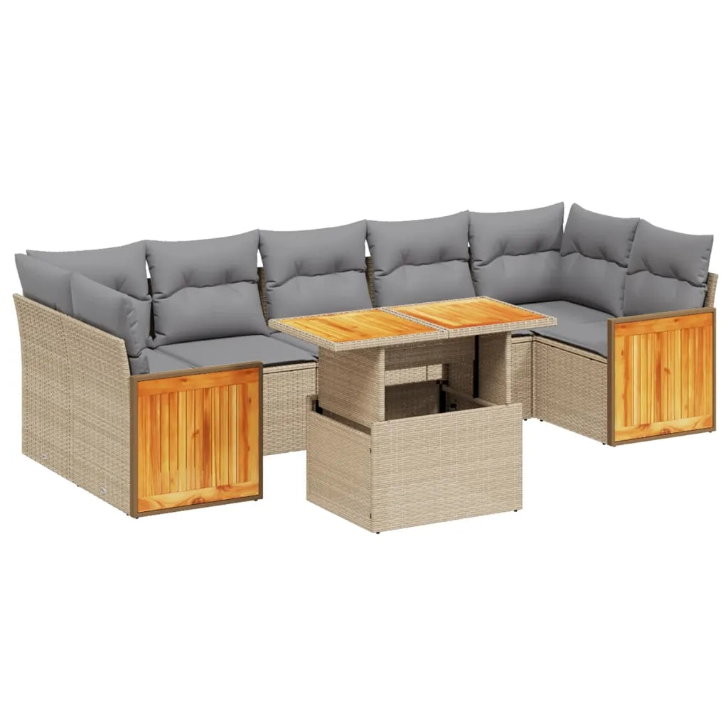 Set Divano da Giardino 8 pz con Cuscini Beige in Polyrattan