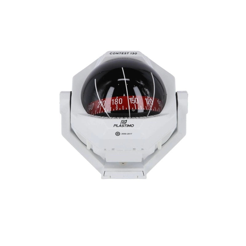 BUSSOLA CONTEST 130 WHITE COMPASS WITH RED FLAT CARD MOUNTING ON BRACKET
