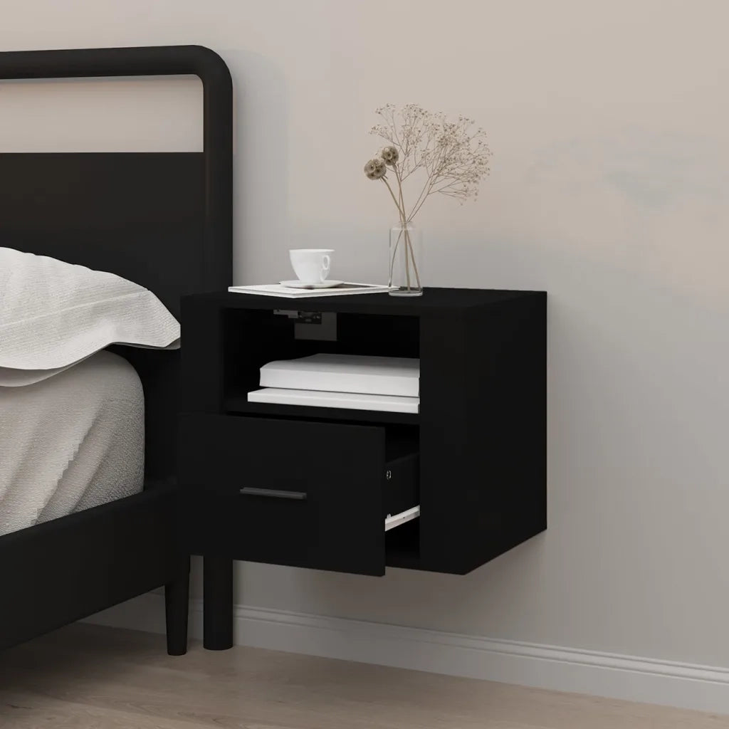 Comodino | Armadio da Notte | Mobiletto da notte a Muro Nero 50x36x40 cm