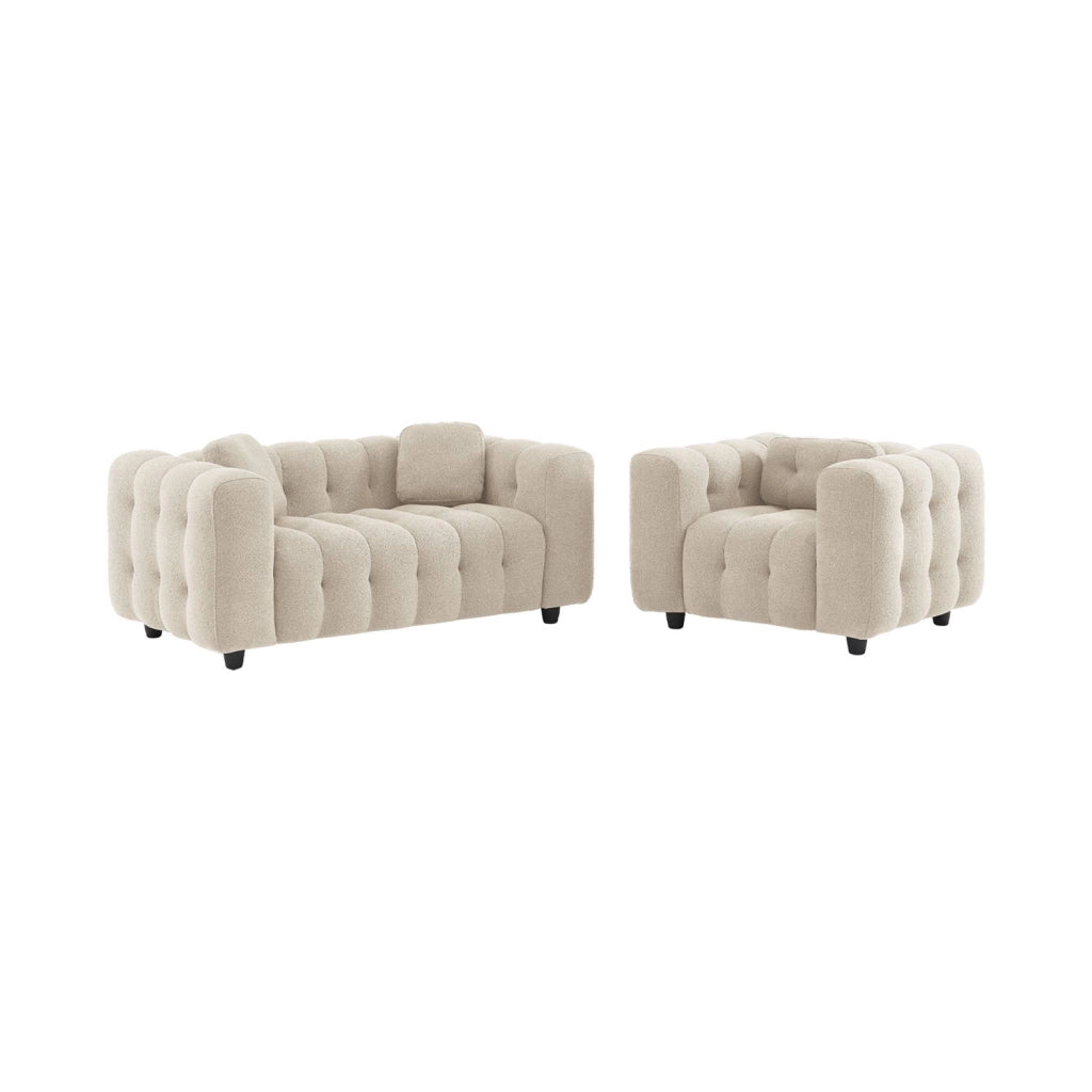 Poltrona imbottita in tessuto bouclé testurizzato, 1 posto, beige