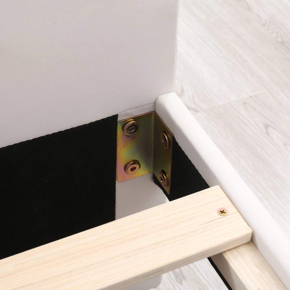 Letto Imbottito 140x200 con Doghe, 2 Cassetti e Testiera ¨C Xylo ¨C Bianco, Legno e Similpelle