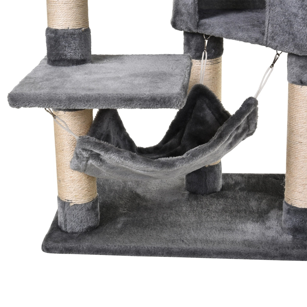 Torre per Gatti con Piattaforme Tunnel e Amaca ¨C Minimal ¨C Grigio 60x40x154 cm