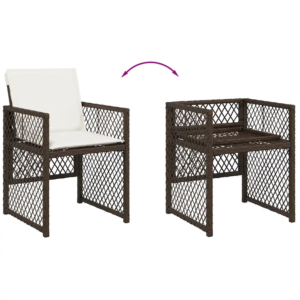 Set da Pranzo da Giardino 9pz con Cuscini Marrone in Polyrattan