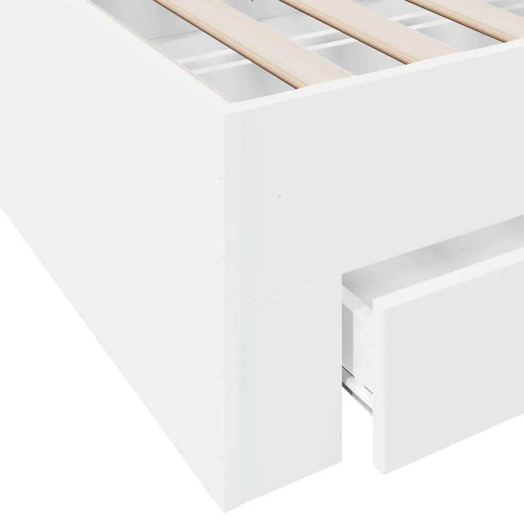 Letto matrimoniale | Letto per adulti | Giroletto con Cassetti Bianco 120x190 cm in Legno Multistrato