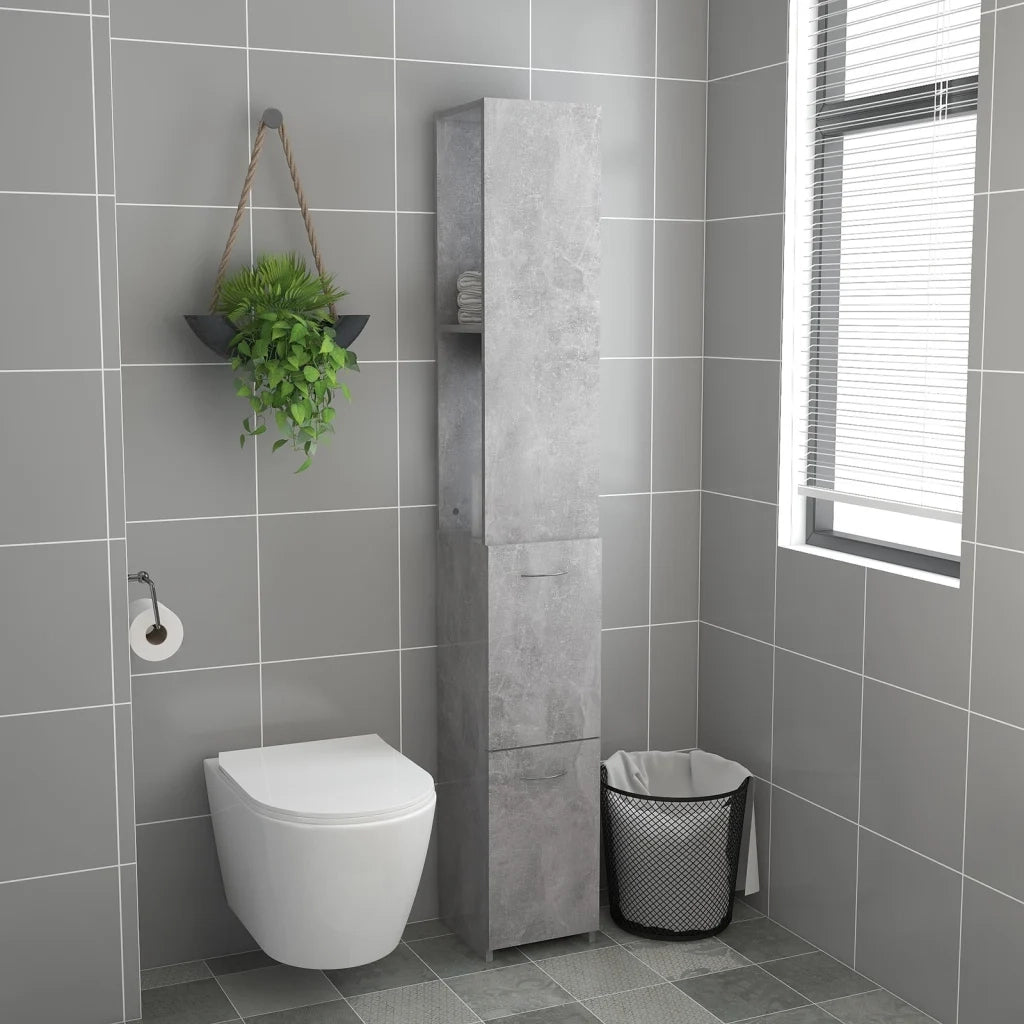 Armadietto Bagno | Armadio da bagno Grigio Cemento 25x26,5x170cm Legno Multistrato