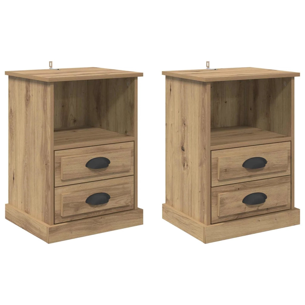 Set di 2 Comodini | Armadio da Notte | Mobiletto da notte Rovere artigianale 36 x 43 x 60 cm