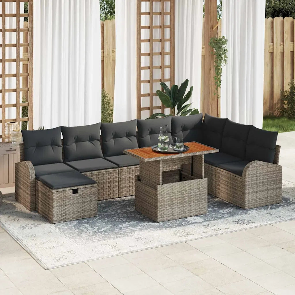 Set Divano da Giardino 9 pcs Grigio polyrattan 3361314