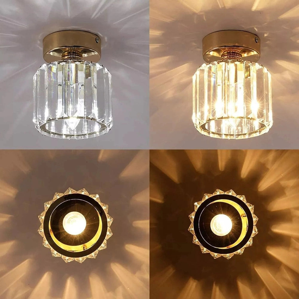 Trade Shop - Plafoniera Lampadario Da Soffitto A Cilindro Oro E27 In Cristallo Design Elegante -