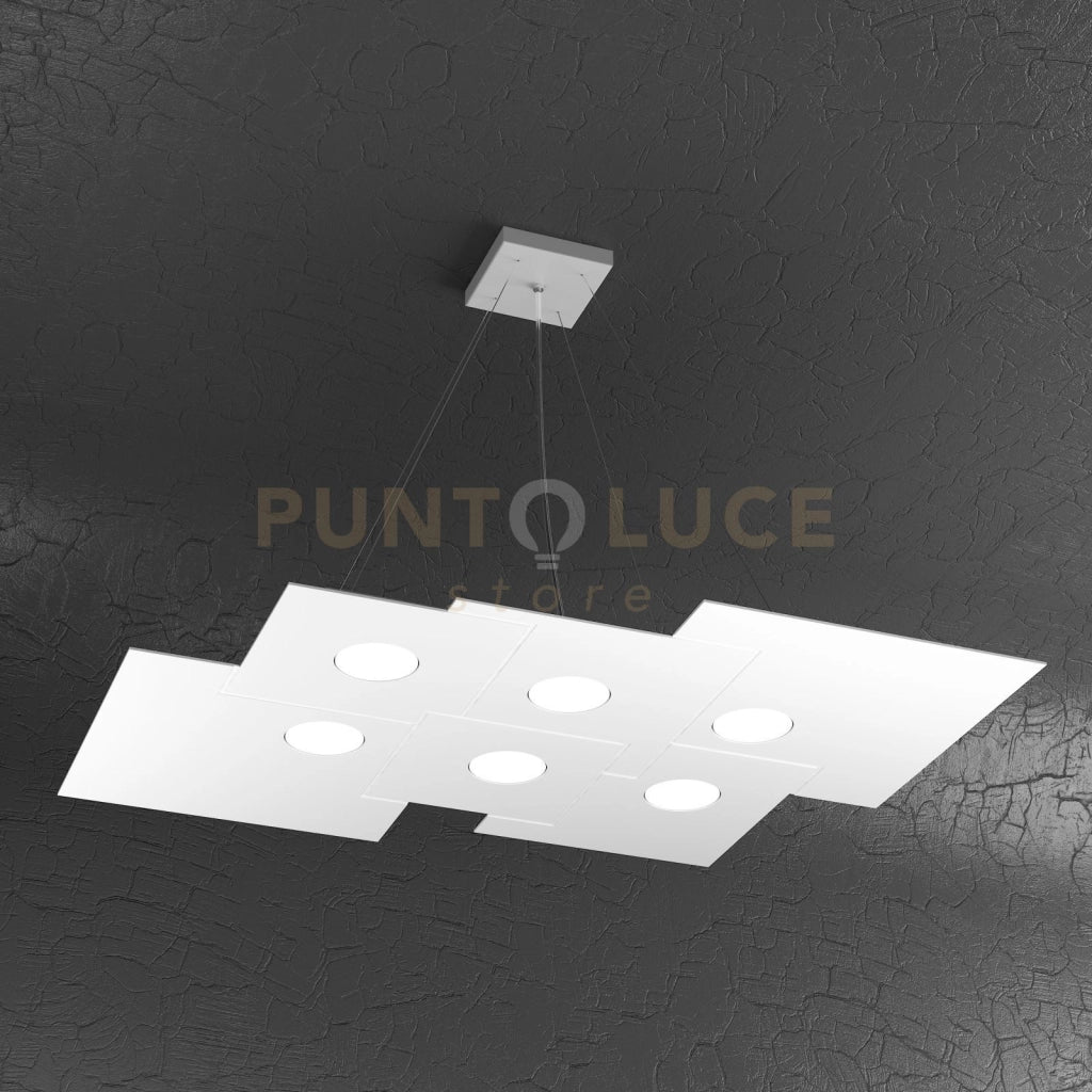 PLATE SOSPENSIONE 6+2 LUCI BIEMISSIONE BIANCO 1129-S6 R+2-BI