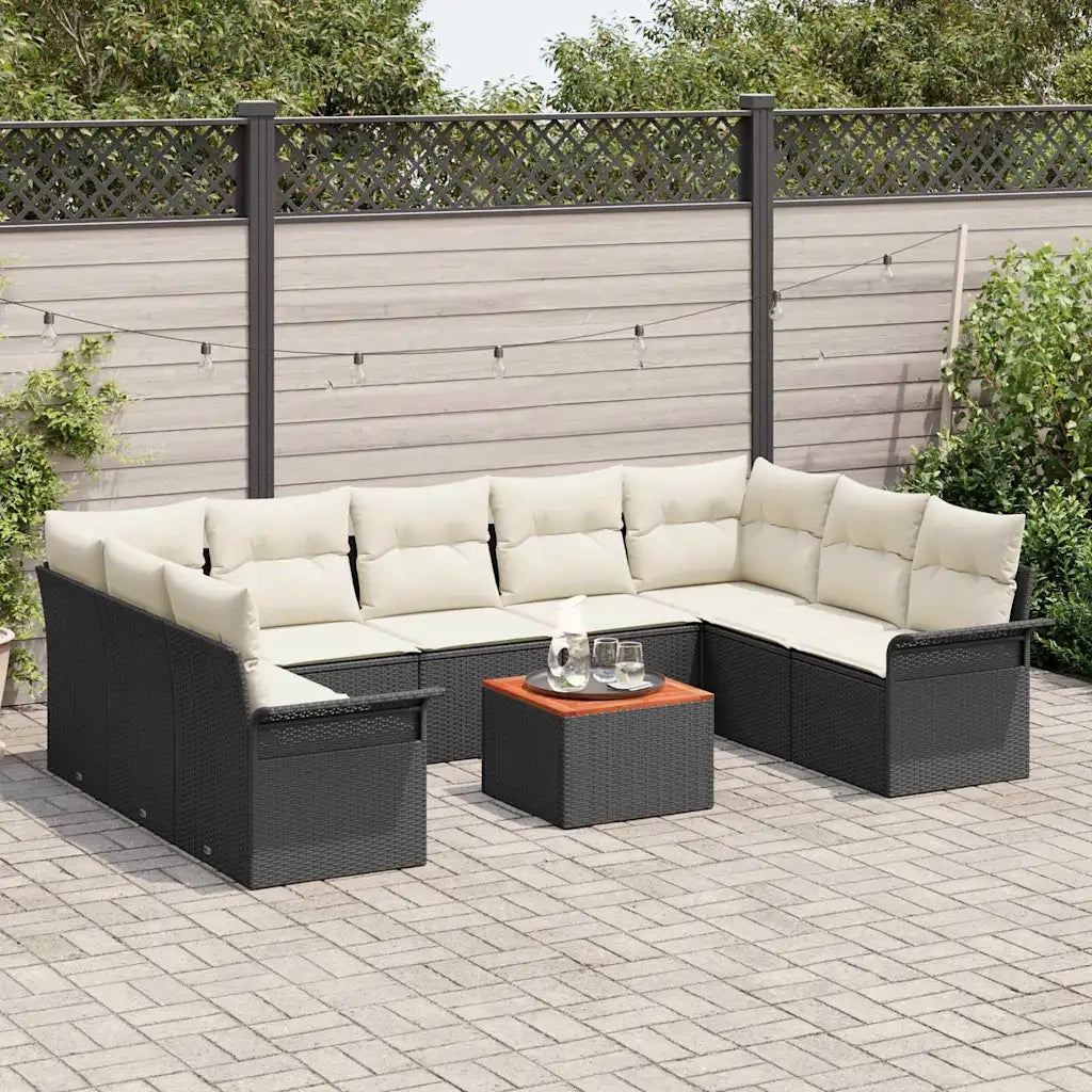 Set Divano da Giardino con cuscino 10 pcs Nero polyrattan