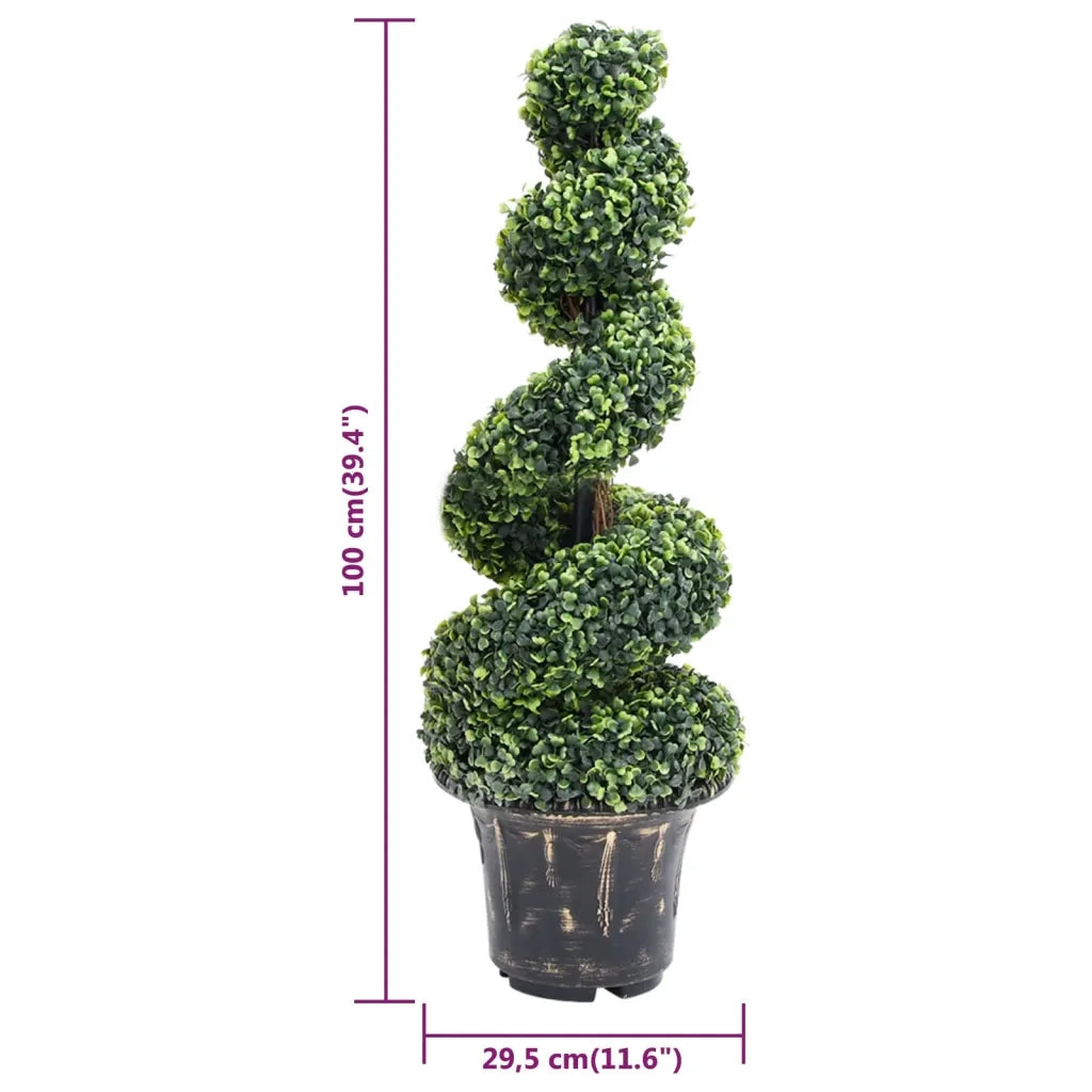 Pianta di Bosso Artificiale a Spirale con Vaso-Piante Decorative Verde 100 cm