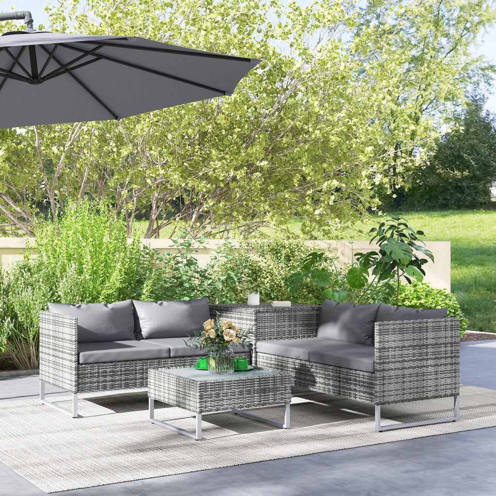 Set da Giardino 4 Pezzi con Divani e Tavolini ¨C Minimal ¨C Acciaio e Rattan