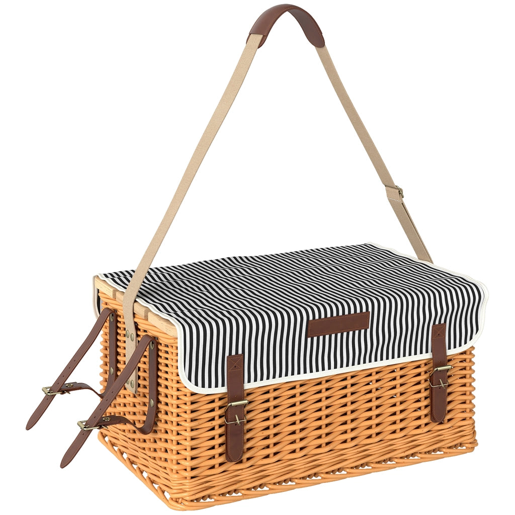 Cestino da Picnic in Vimini 4 Persone con Tavolo da Vino in Pino ¨C Minimal ¨C Marrone Chiaro