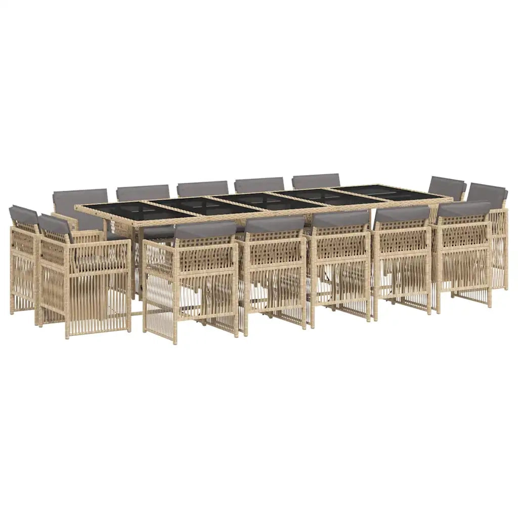 Set Pranzo da Giardino 15 pz con Cuscini Beige Misto Polyrattan 3211056