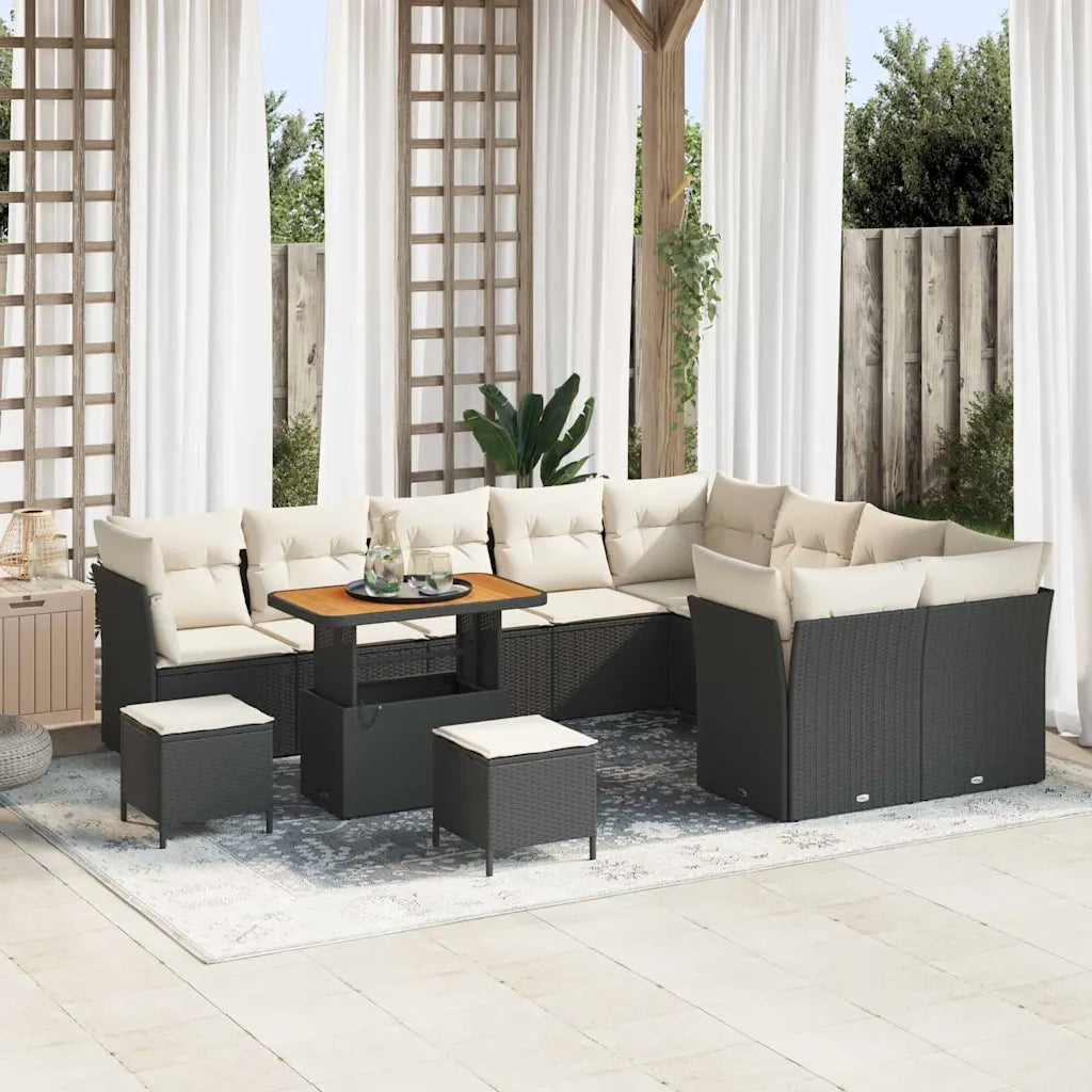 Set Divano da Giardino 12 pcs Nero polyrattan