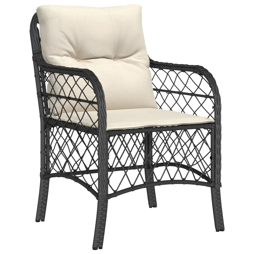 Set da Pranzo da Giardino 7 pz Nero con Cuscini in Polyrattan 3212054