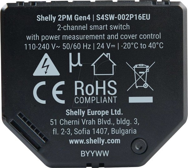 Shelly 2PM Gen4 confezione da 4 - interruttore relè con misurazione della potenza 2x 10A (WiFi, Bluetooth, Zigbee, Matter)