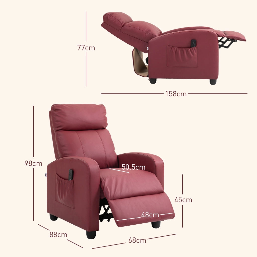 Poltrona Relax Massaggiante 68x88x98 cm con Telecomando e 8 Programmi Reclinazione e Poggiapiedi Rosso