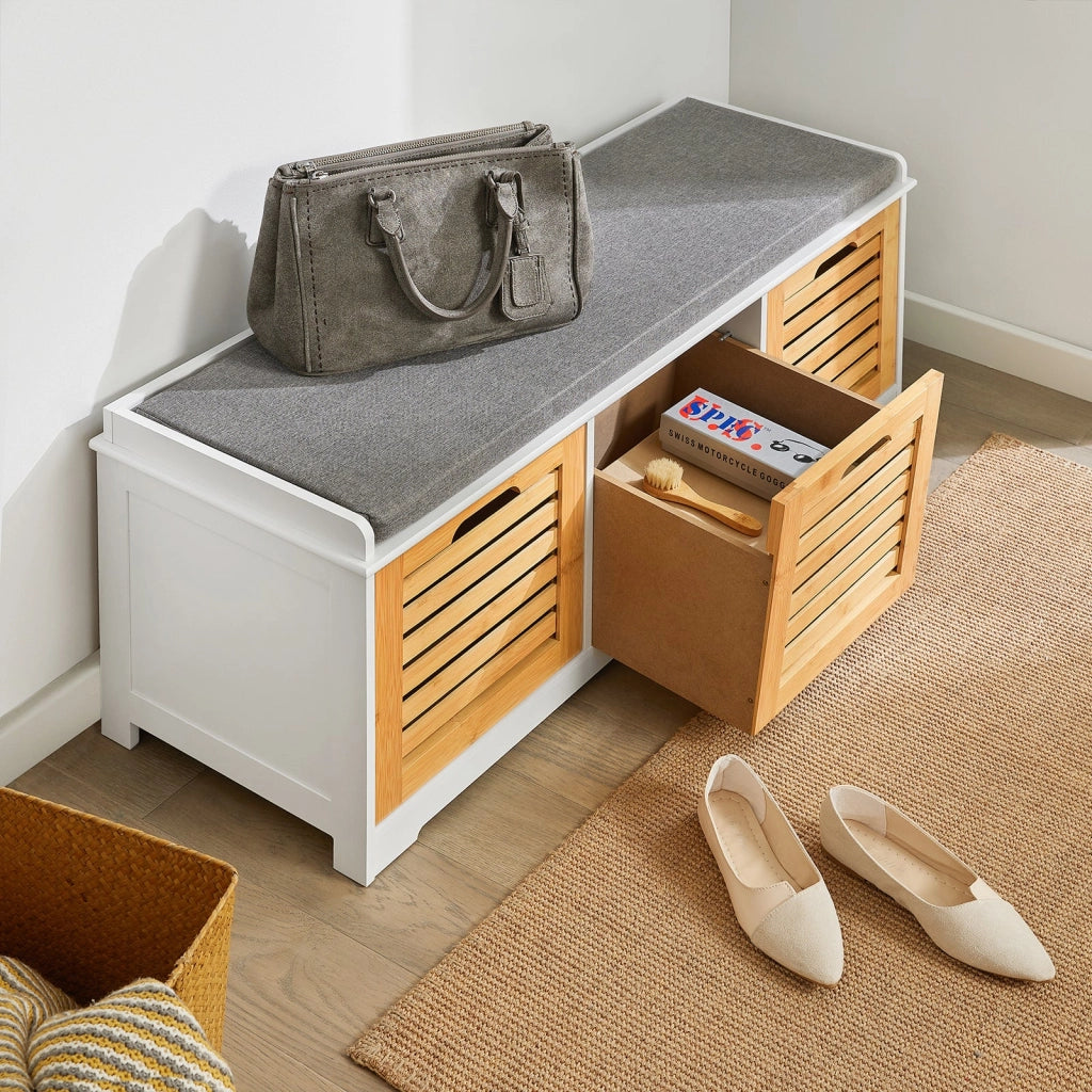 Scarpiera da ingresso Panchina con Cuscino e Cestini 3 Cestini Legno FSR23-WN