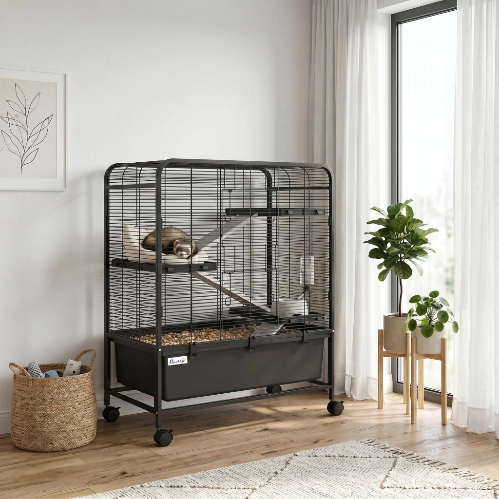 Gabbia per Conigli 4 Livelli ¨C Minimal ¨C Nero Acciaio con Ruote