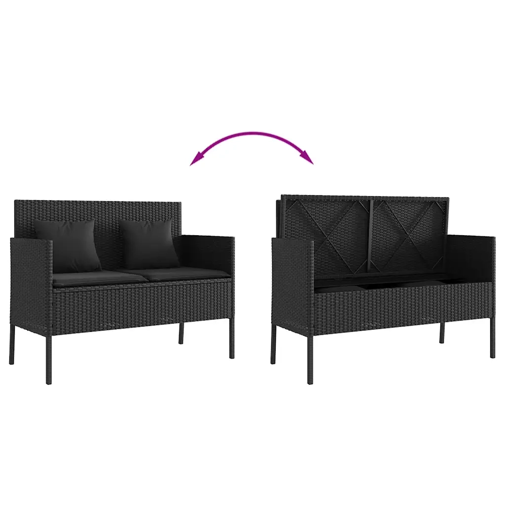 Panca da Giardino con Cuscini-Sgabello-Panca da esterno Nera in Polyrattan 738325