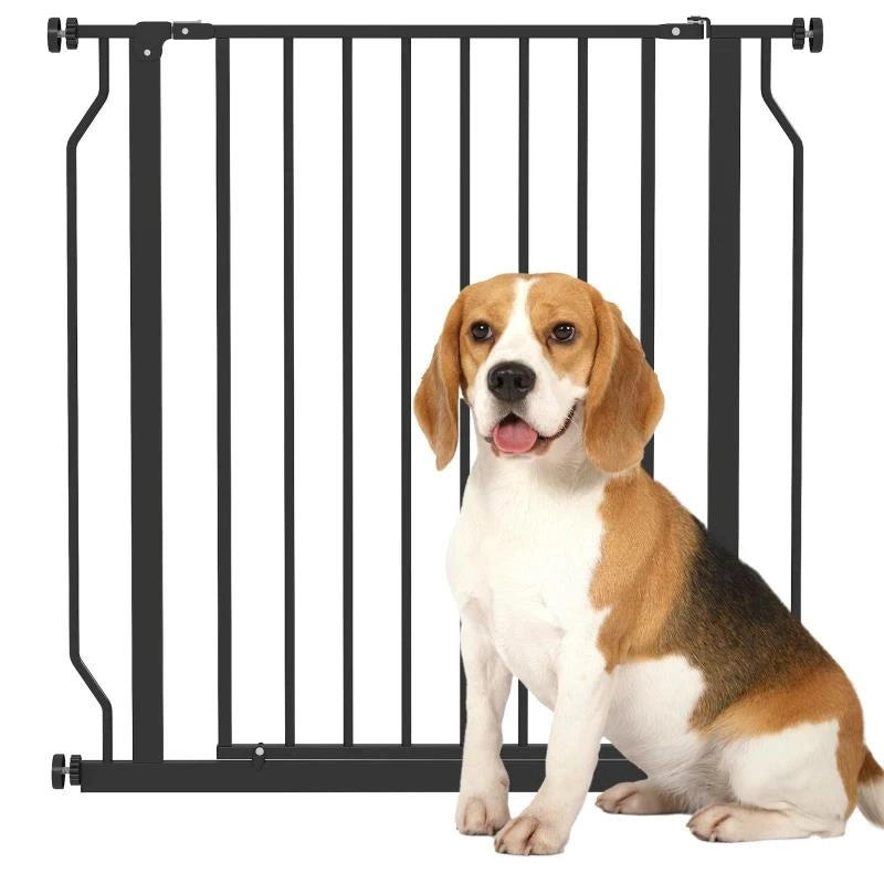 CANCELLETTO PER CANI ESTENSIBILE E REGOLABILE PER SCALE E PORTE, IN ACCIAIO E ABS, 75-85X76 CM, NERO
