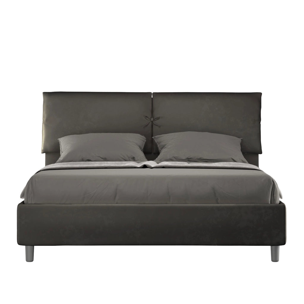 BS COM Letto matrimoniale con rete imbottito 160x190 microfibra grigio