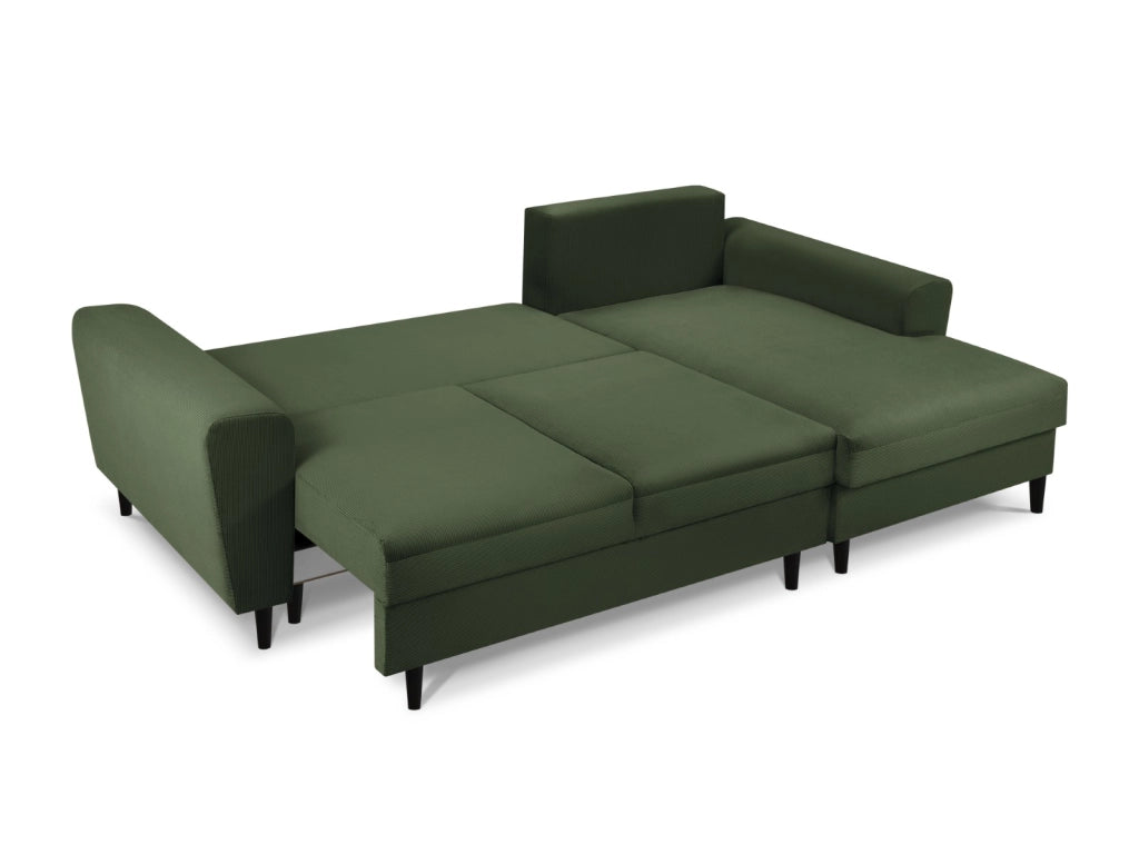 Cosmopolitan Design - Divano convertibile angolare destro con box "Kyoto" 4 posti in velluto a coste verde bottiglia 