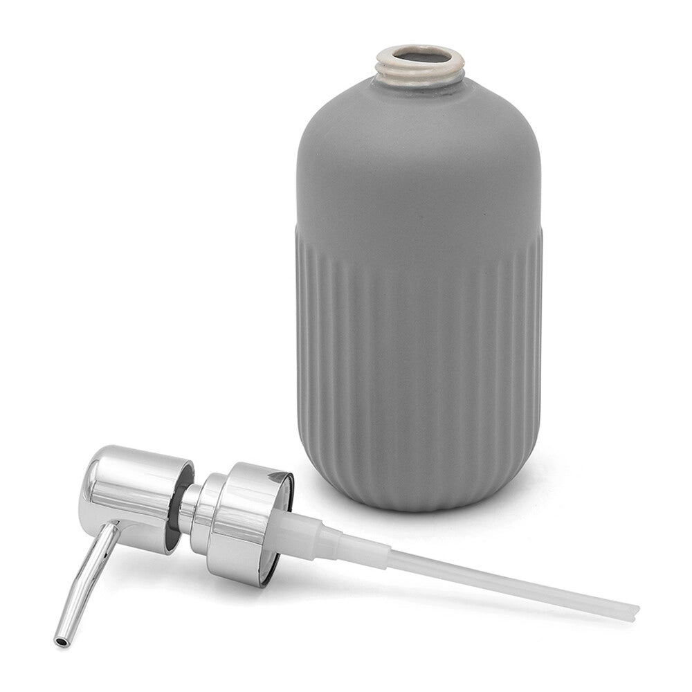 Set accessori bagno in ceramica grigia opaca con dispenser sapone e due portaspazzolini Cup