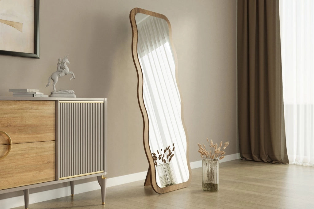 Bissone, Specchio Forma Rettangolare, 50x160h cm Marrone Rovere Scuro