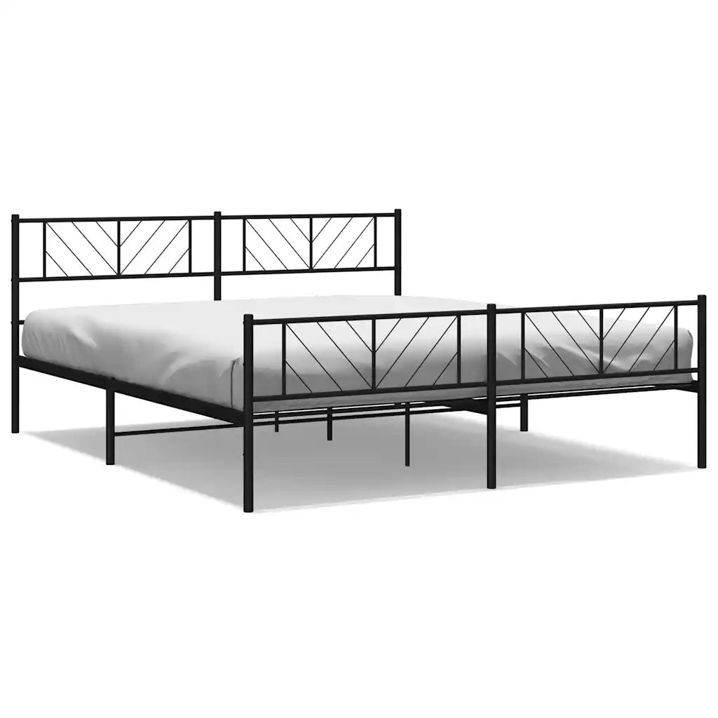Letto matrimoniale | Letto per adulti | Giroletto con Testiera e Pediera Metallo Nero 193x203 cm